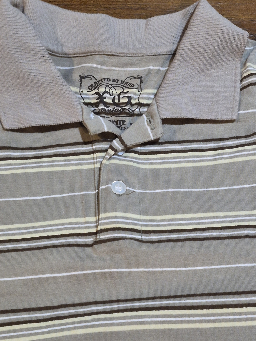 Vintage Y2K XG Xtreme Gear Brown Striped Skater Polo Shirt Boys L 14/16